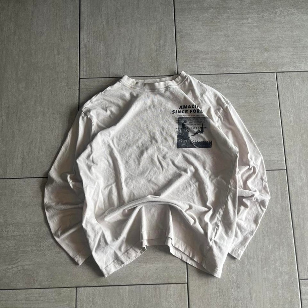H&M Amazing Since Forevs Graphic Long Sleeve Tee Cream Off White Shirt US 20